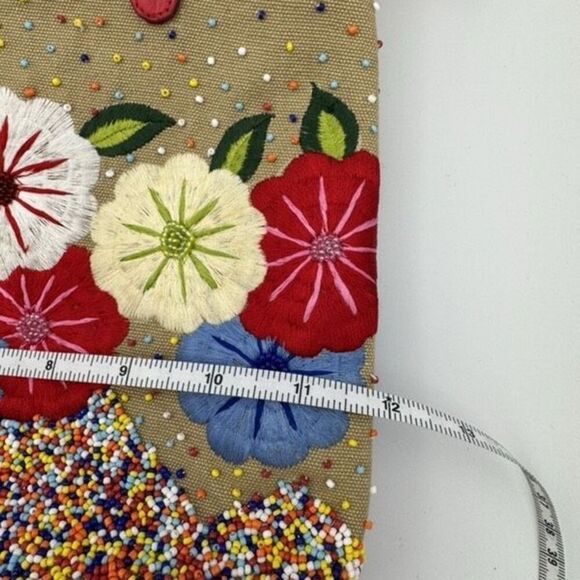 Vintage 90s Ermo Womens Multicolor Embroidered Beaded Floral Shoulder Bag Purse - Picture 6 of 8